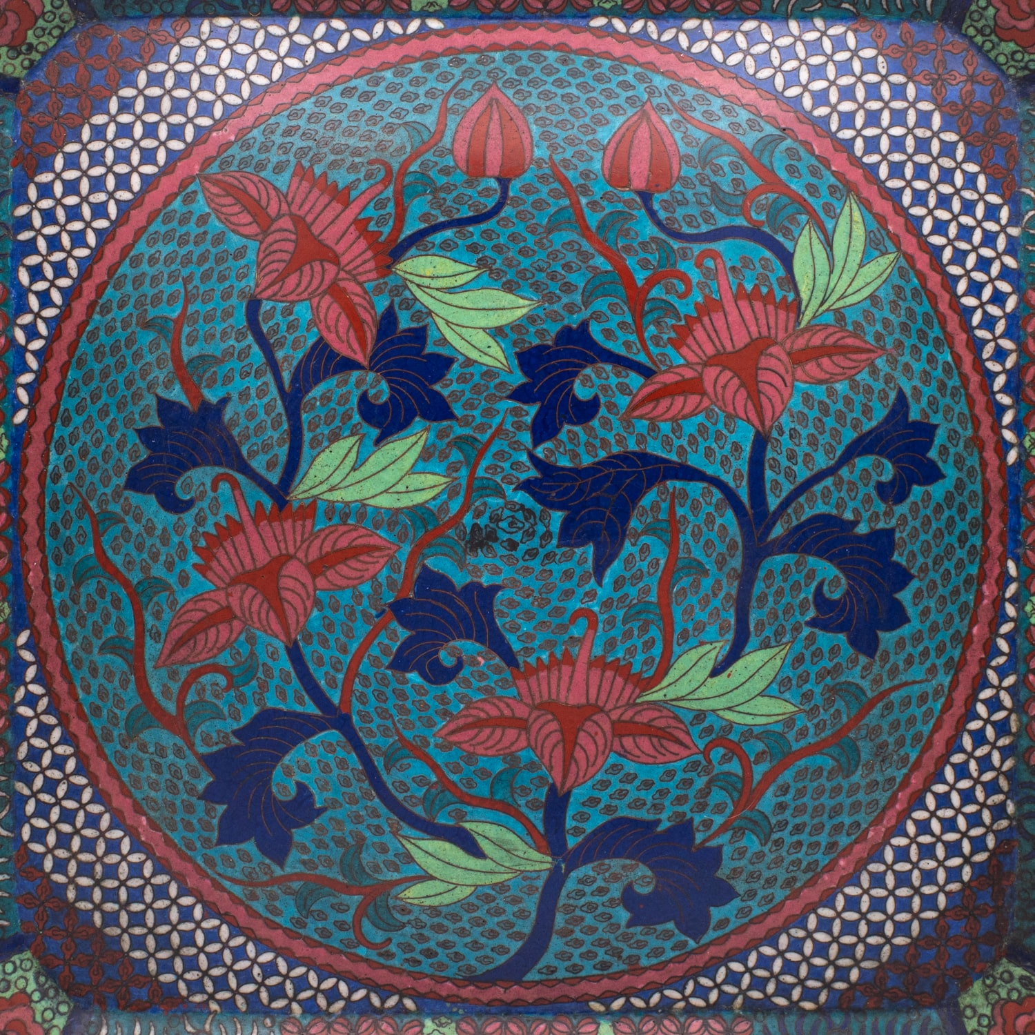 Large Antique Japanese Octagonal Bronze Cloisonné Charger Centrepiece. Meiji Period