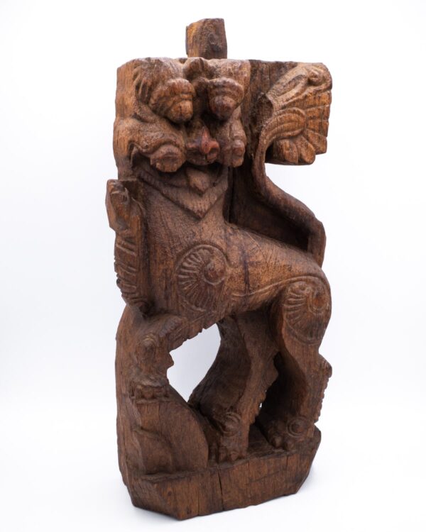 Large Antique Indian Wood Carving of Hindu Mythical Lion Yali. South India, 18th - 19th century