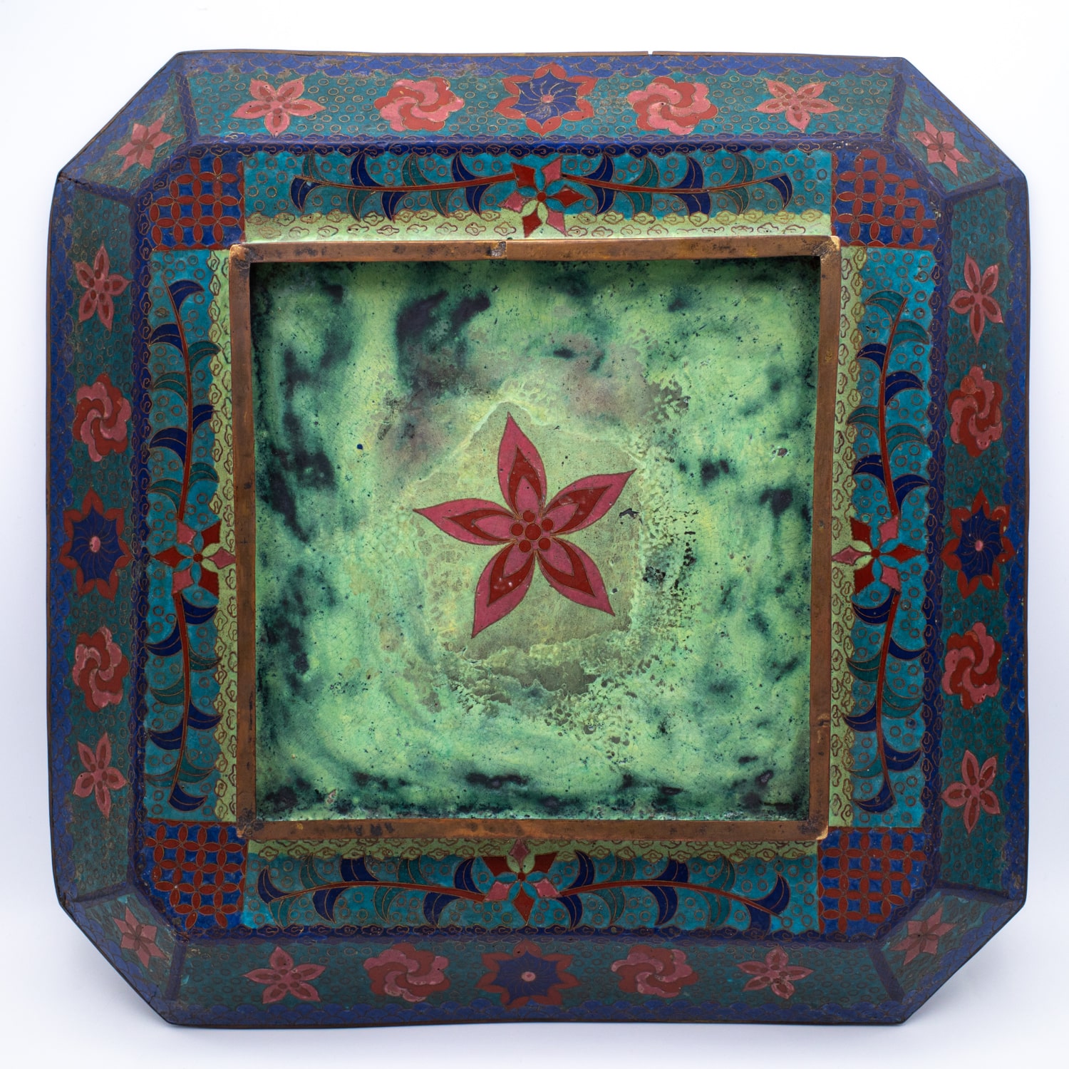 Large Antique Japanese Octagonal Bronze Cloisonné Charger Centrepiece. Meiji Period