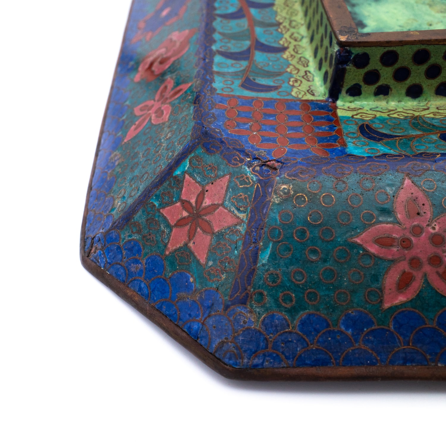 Large Antique Japanese Octagonal Bronze Cloisonné Charger Centrepiece. Meiji Period