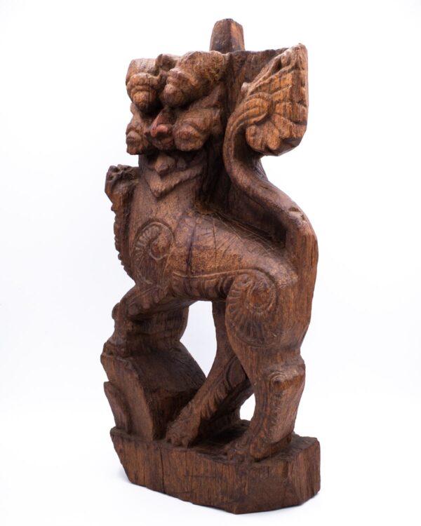 Large Antique Indian Wood Carving of Hindu Mythical Lion Yali. South India, 18th - 19th century
