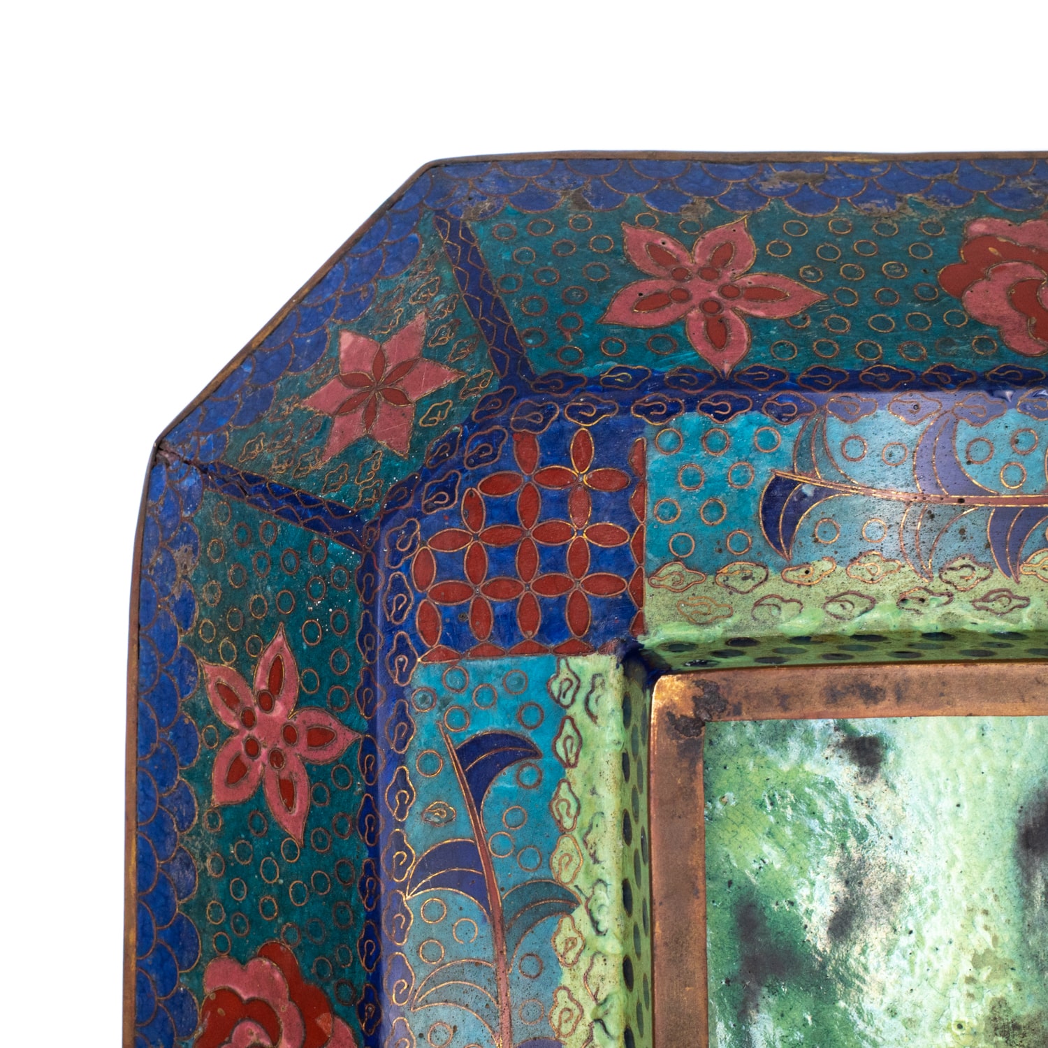 Large Antique Japanese Octagonal Bronze Cloisonné Charger Centrepiece. Meiji Period