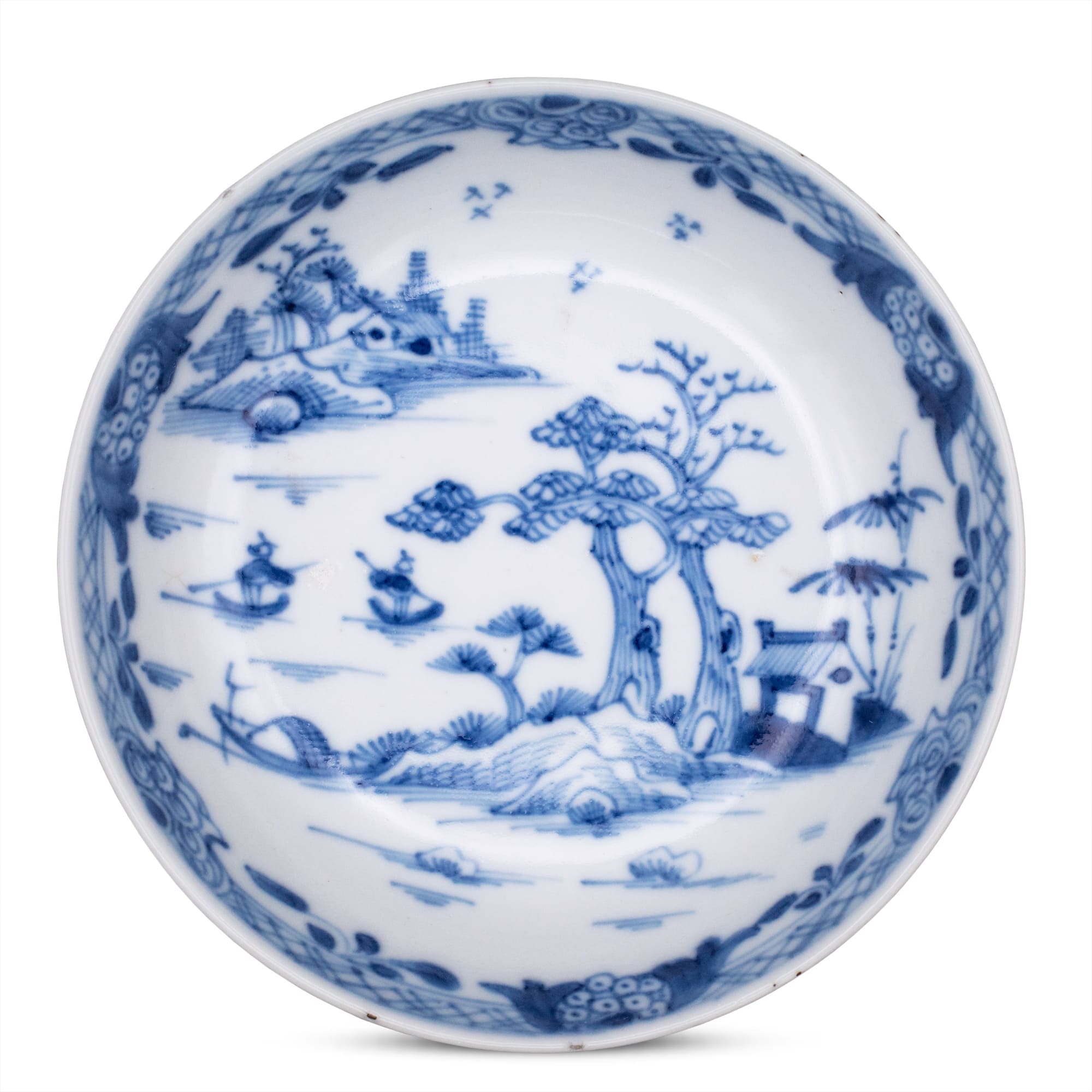 Antique Chinese 18th Century Export Porcelain Saucer With Landscape Painting