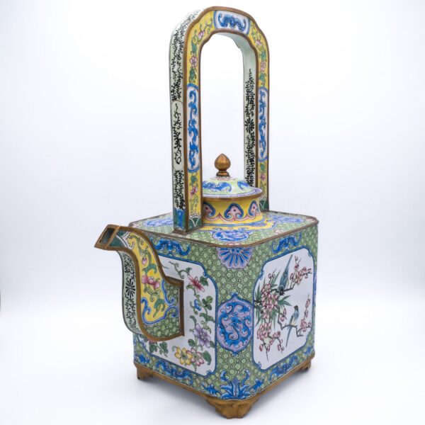 Fine Large Chinese Canton Enamel Square Wine Pot and Cover