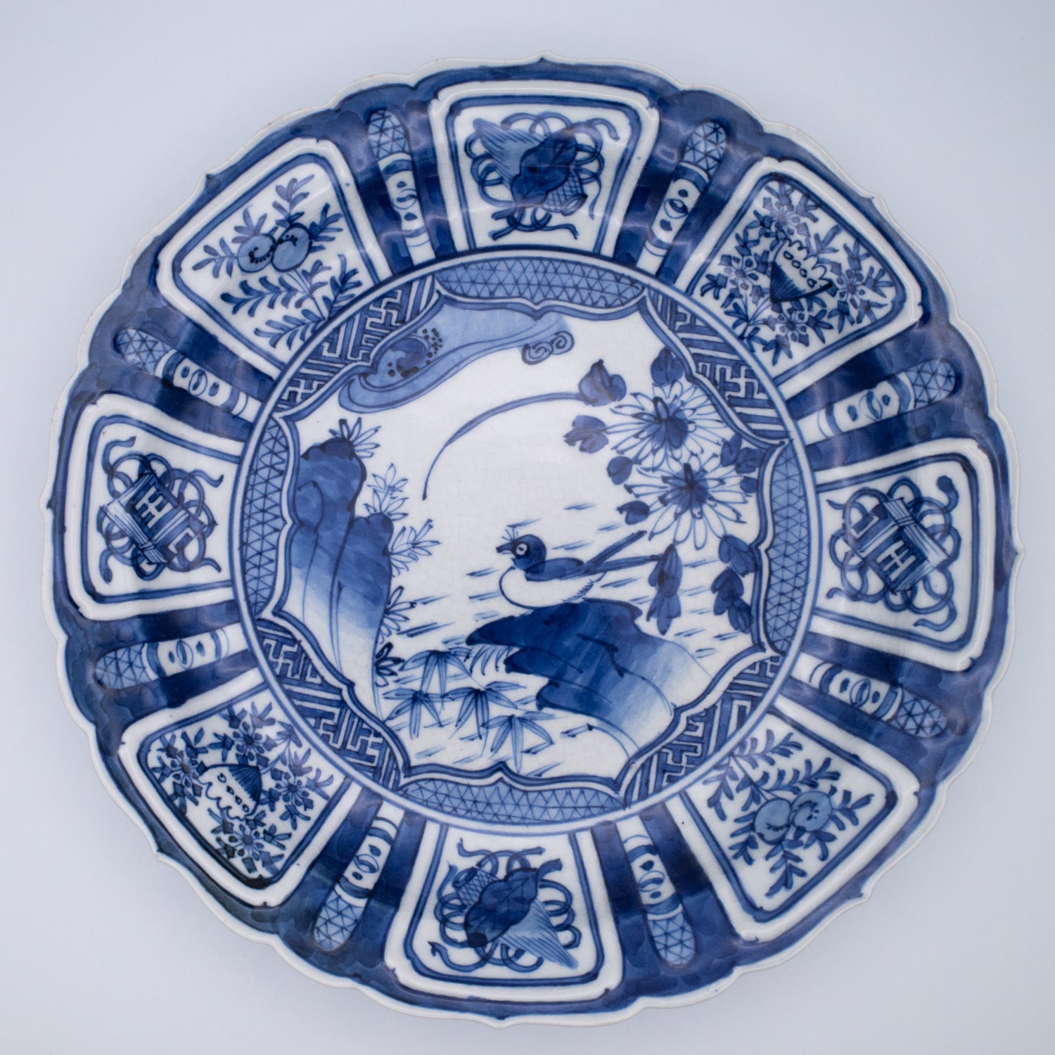 Pair of Antique Japanese Fuyode Kraak Style Blue and White Porcelain Dishes. Edo Period