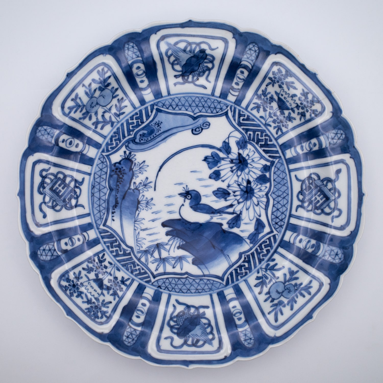 Pair of Antique Japanese Fuyode Kraak Style Blue and White Porcelain Dishes. Edo Period