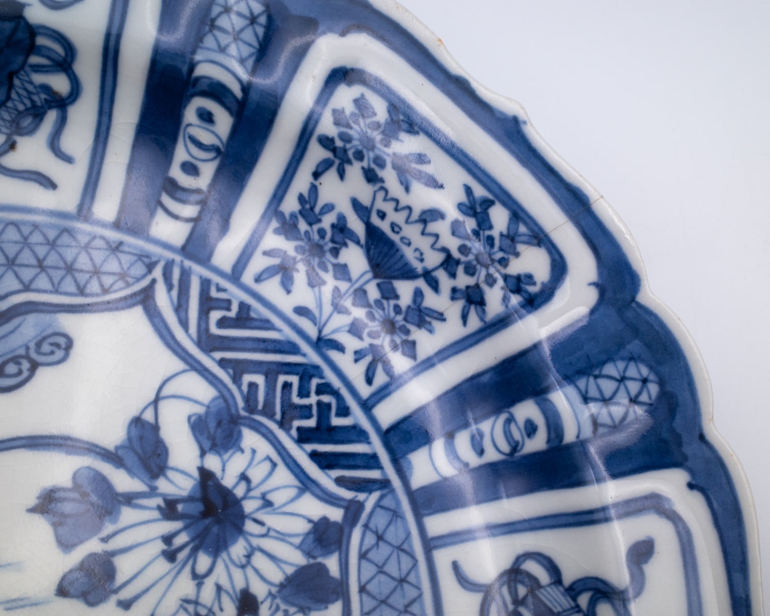 Pair of Antique Japanese Fuyode Kraak Style Blue and White Porcelain Dishes. Edo Period