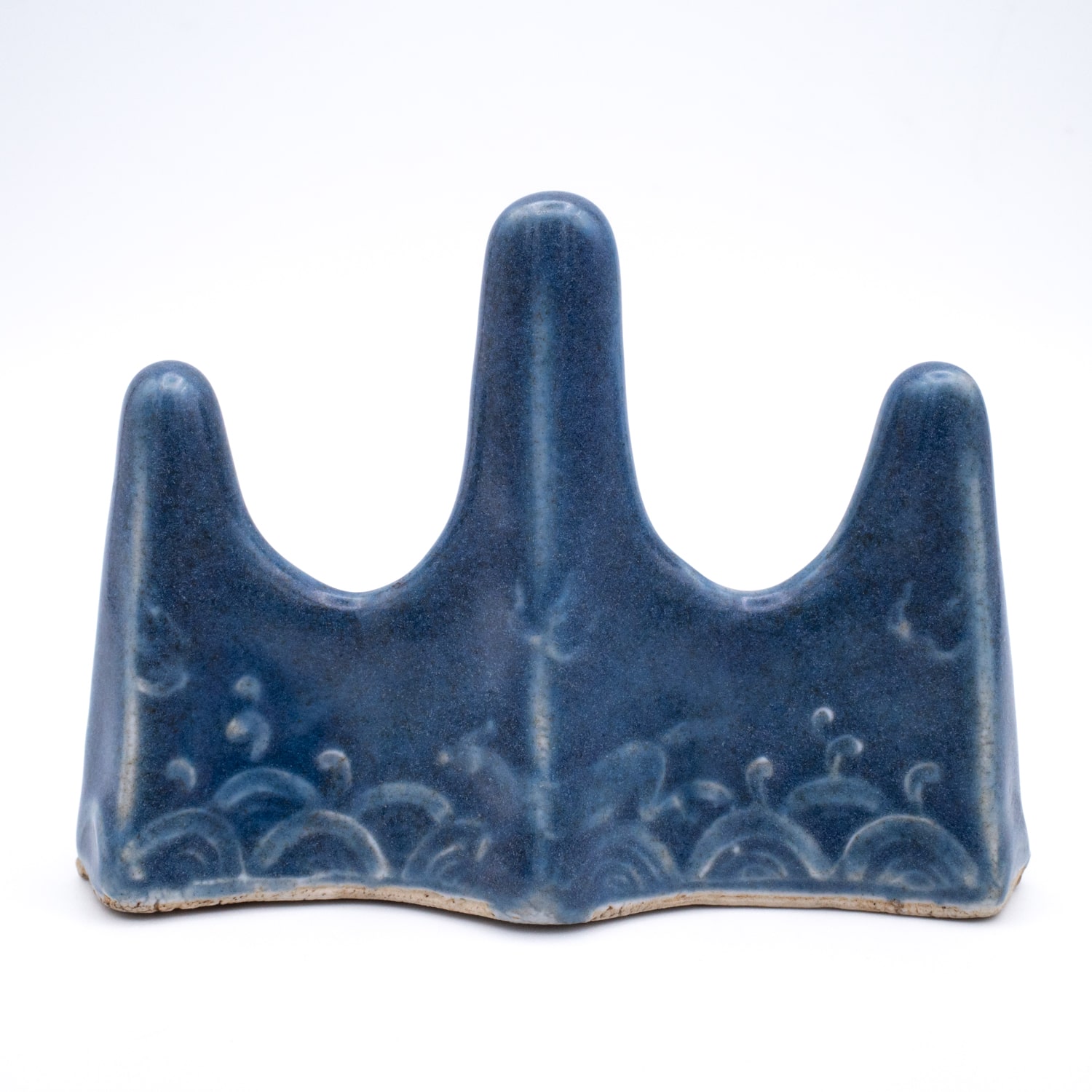 Fine Antique Chinese Blue Glazed Mountain-form Porcelain Brush Rest. Qing Dynasty