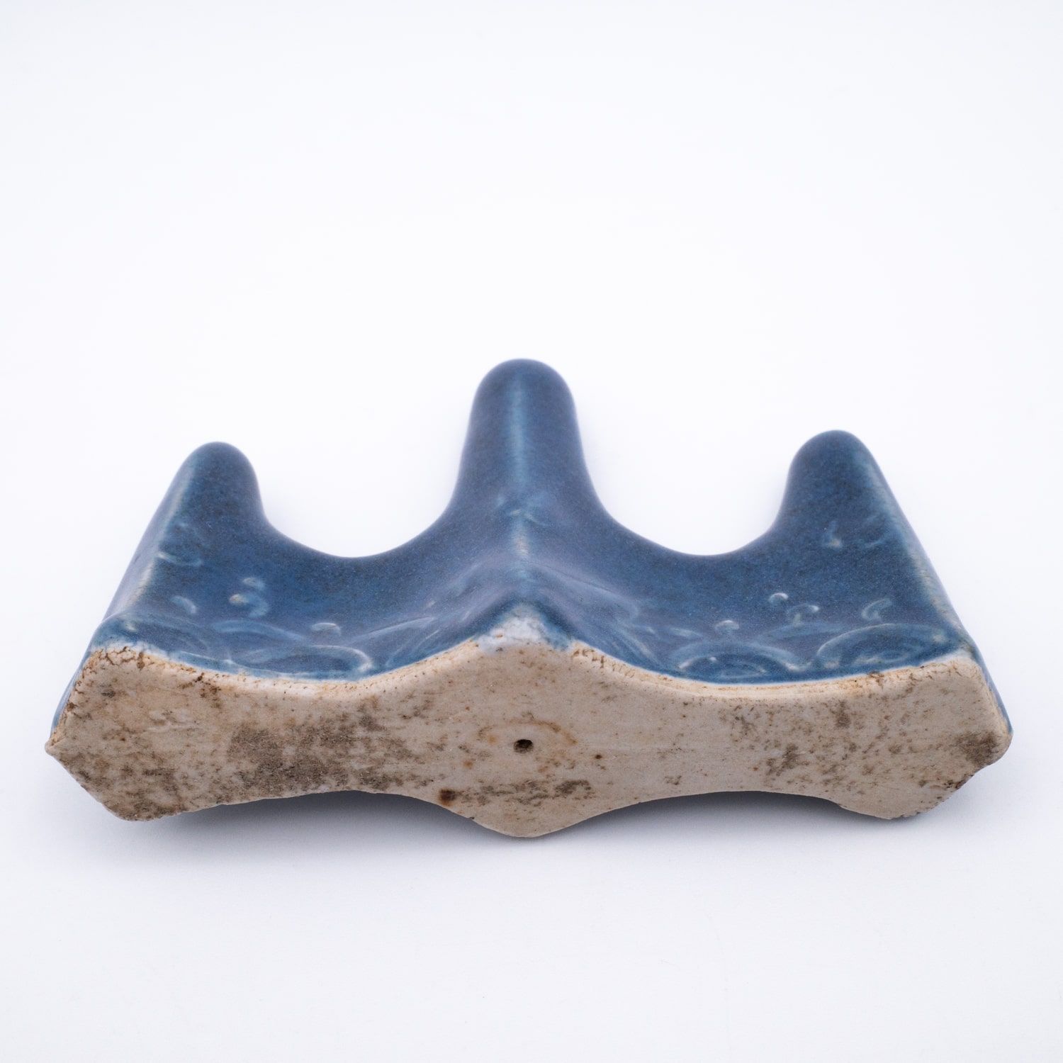 Fine Antique Chinese Blue Glazed Mountain-form Porcelain Brush Rest. Qing Dynasty