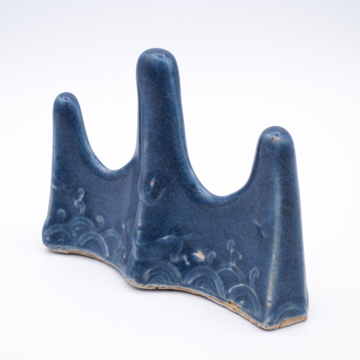 Fine Antique Chinese Blue Glazed Mountain-form Porcelain Brush Rest. Qing Dynasty