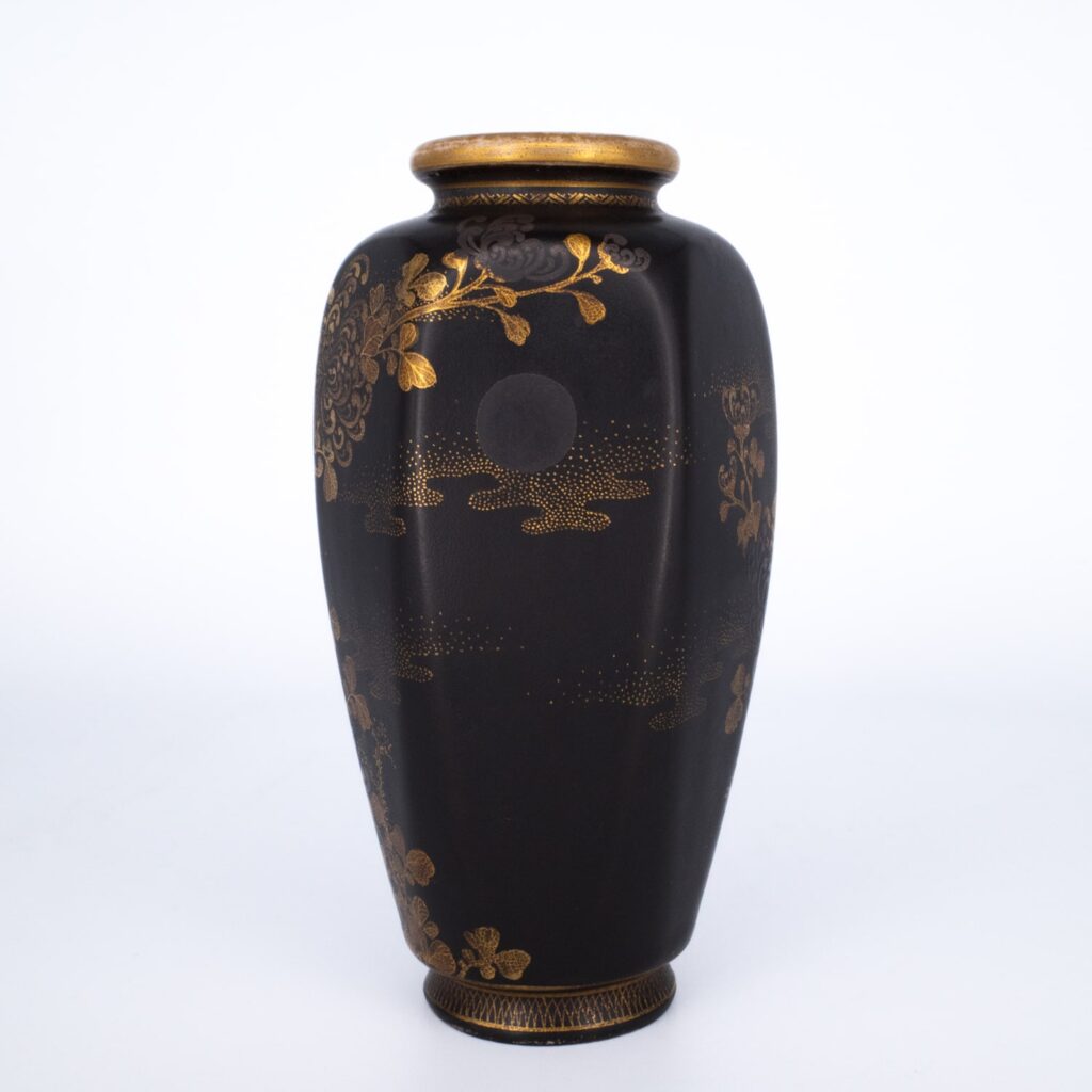 Fine Antique Japanese Matt Black Satsuma Pottery Vase Marked 竒山. Early ...