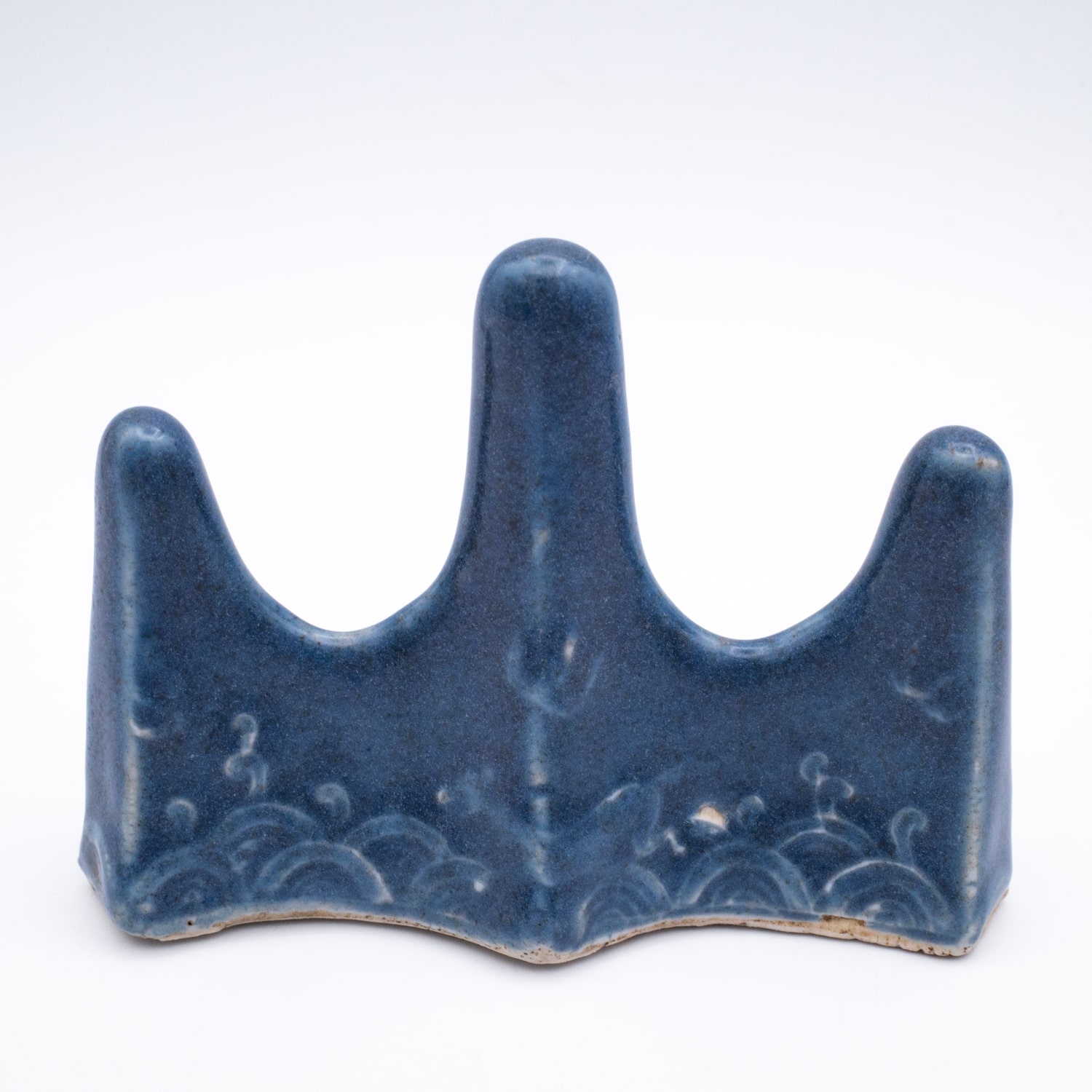 Fine Antique Chinese Blue Glazed Mountain-form Porcelain Brush Rest. Qing Dynasty