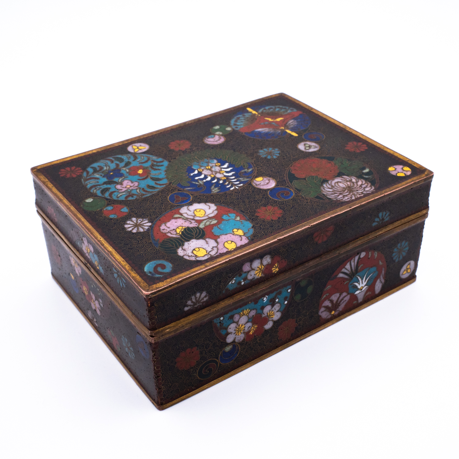 Fine Antique Japanese Cloisonné Enamelled Rectangular Box and Cover. Meiji period