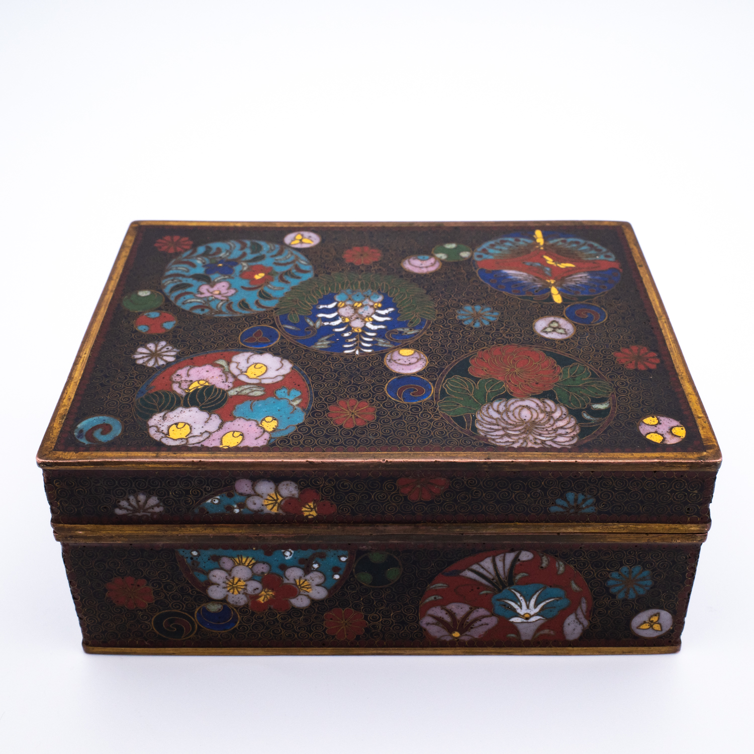 Fine Antique Japanese Cloisonné Enamelled Rectangular Box and Cover. Meiji period