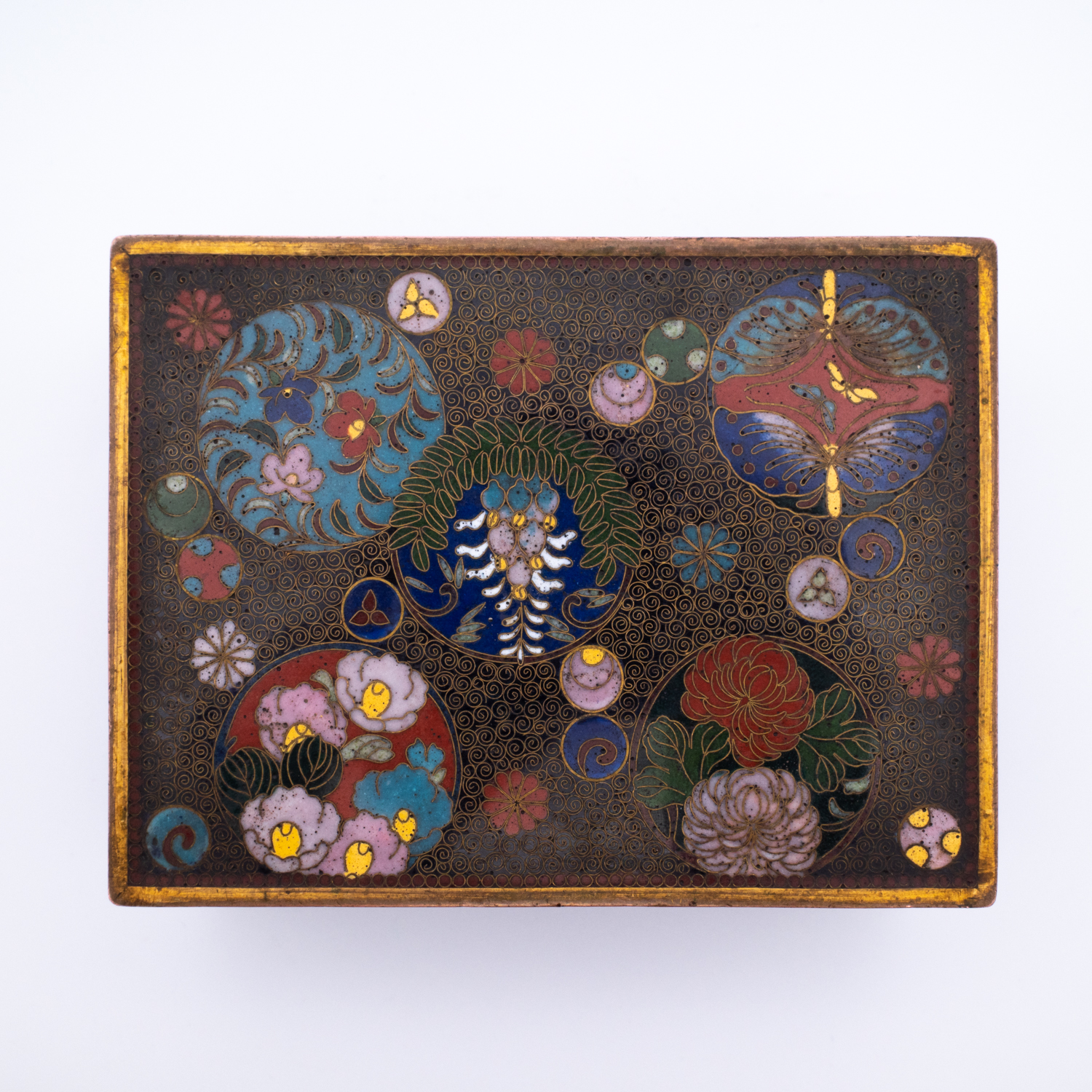 Fine Antique Japanese Cloisonné Enamelled Rectangular Box and Cover. Meiji period