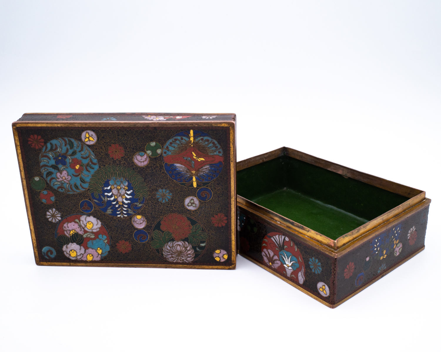 Fine Antique Japanese Cloisonné Enamelled Rectangular Box and Cover. Meiji period