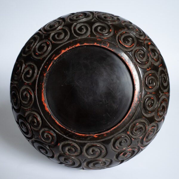 Antique Chinese Carved Tixi Lacquer Circular Box and Cover. Guri Ware