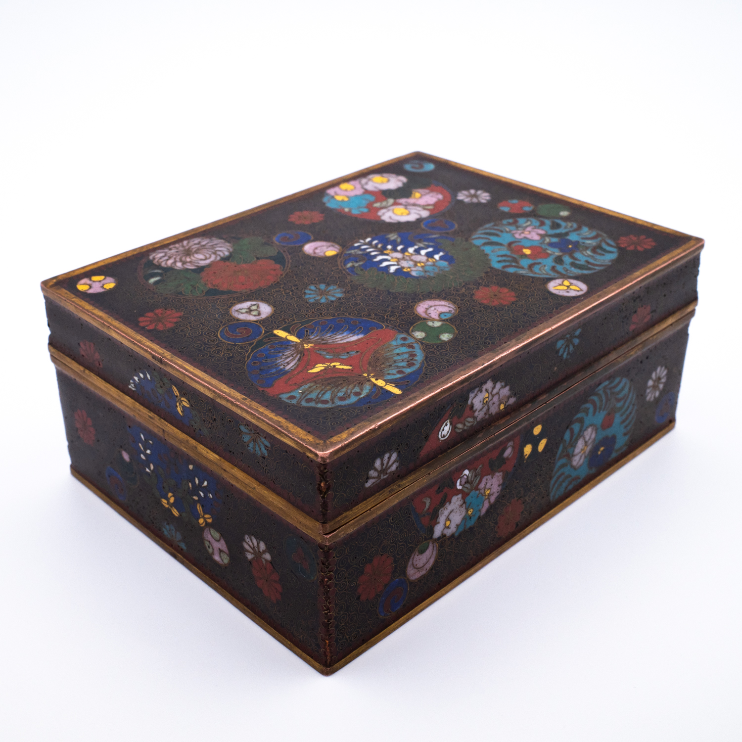 Fine Antique Japanese Cloisonné Enamelled Rectangular Box and Cover. Meiji period