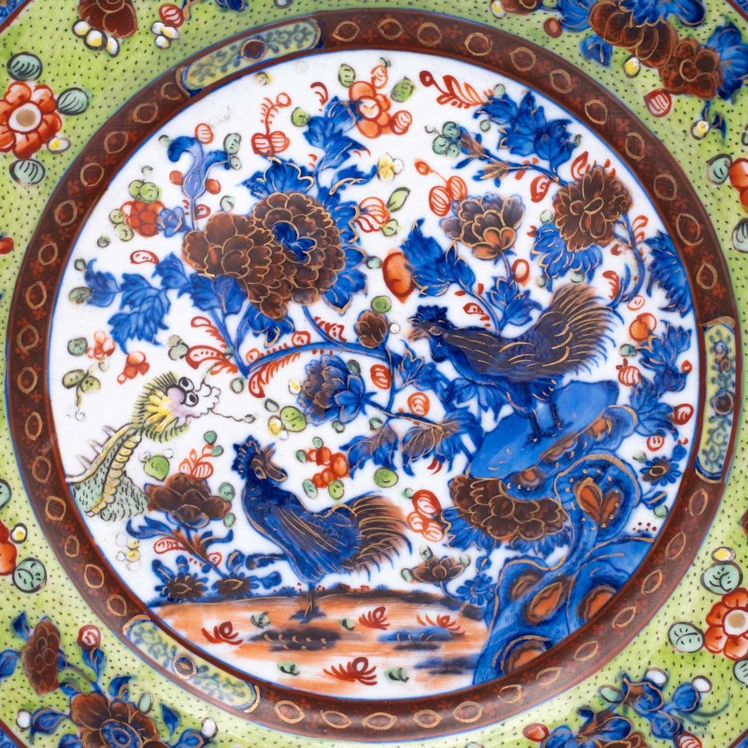 Antique Chinese Clobbered Blue and White Export Porcelain Dish With Chickens. 18th century - Image 2