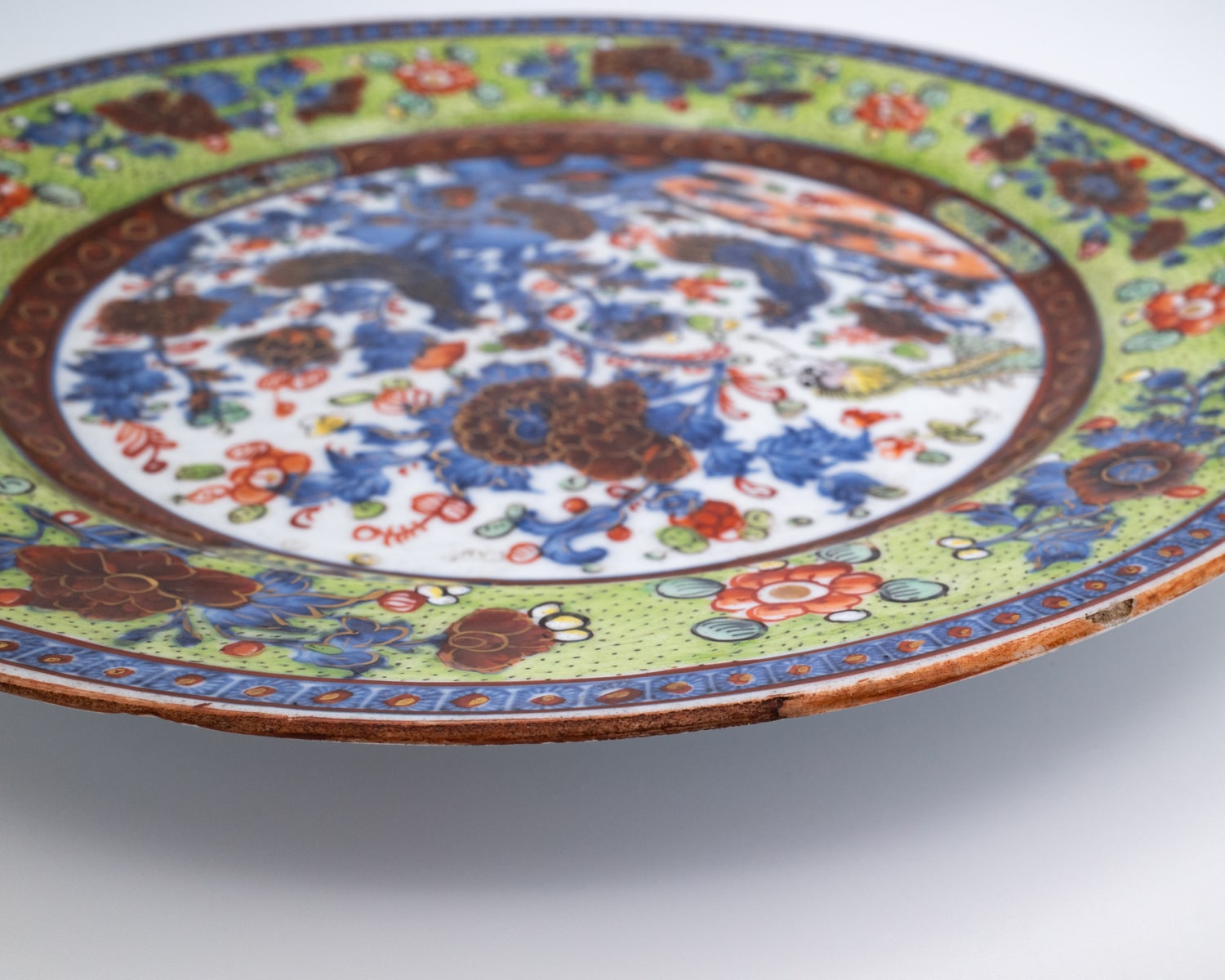 Antique Chinese Clobbered Blue and White Export Porcelain Dish With Chickens. 18th century