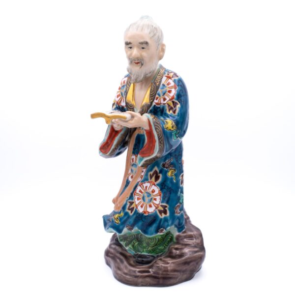 Large Antique Japanese Kutani Porcelain Okimono Figure Reading a Book. 28 cm / 11"