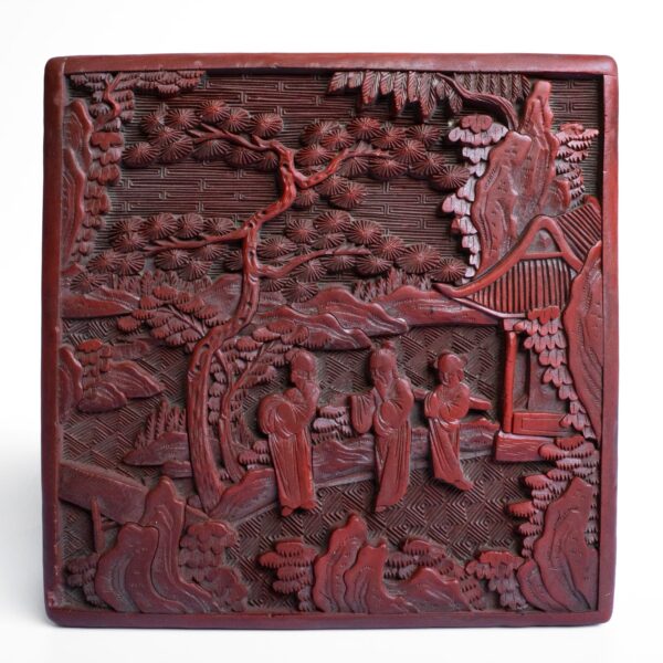 Antique Chinese Carved Red Cinnabar Lacquer Rectangular Box. Early 20th century