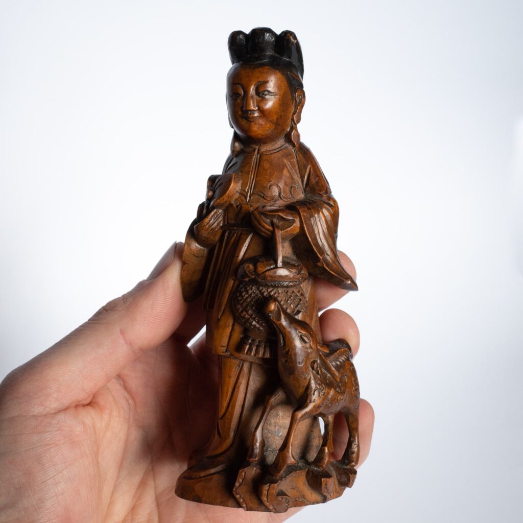 Antique Chinese Boxwood Carving of the Daoist Immortal Magu. Qing Dynasty