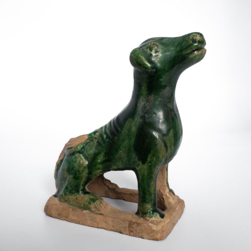 Antique Chinese Green Glazed Pottery Figure of a Seated Dog