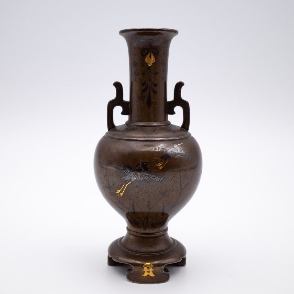 Antique Japanese Nogawa Noboru Mixed Metal Vase. Meiji Period
