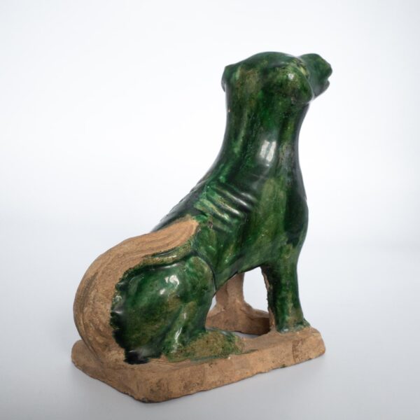 Antique Chinese Green Glazed Pottery Figure of a Seated Dog