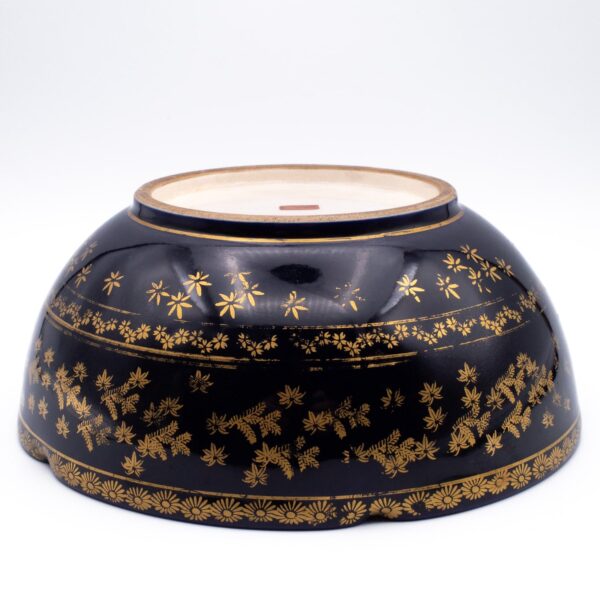 Antique Japanese Blue-Ground Satsuma Pottery Bowl by Kusube 楠部. Meiji Period
