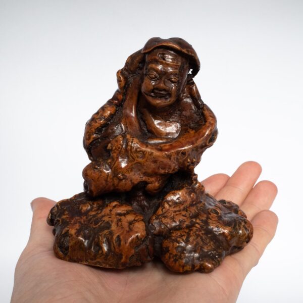 Antique Chinese Burr Wood Carving of a Seated Immortal. Qing Dynasty