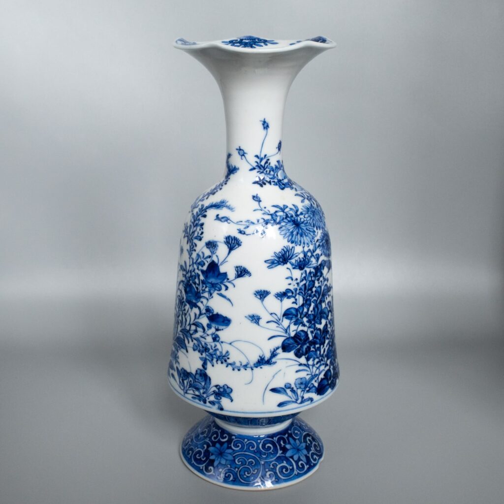 Antique Japanese Seto Porcelain Blue and White Vase With Floral
