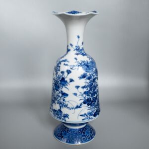 Antique Japanese Seto Porcelain Blue and White Vase With Floral Decoration