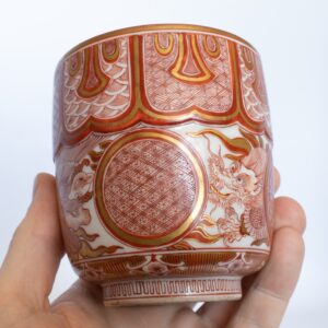 Fine Antique Japanese Aka-e Kutani Porcelain Tea Bowl With Fuku Mark. Meiji Period