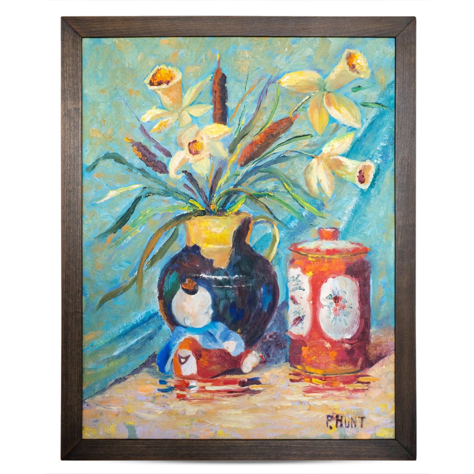 Fine Original Mid Century Still Life Oil Painting With Japanese Kutani