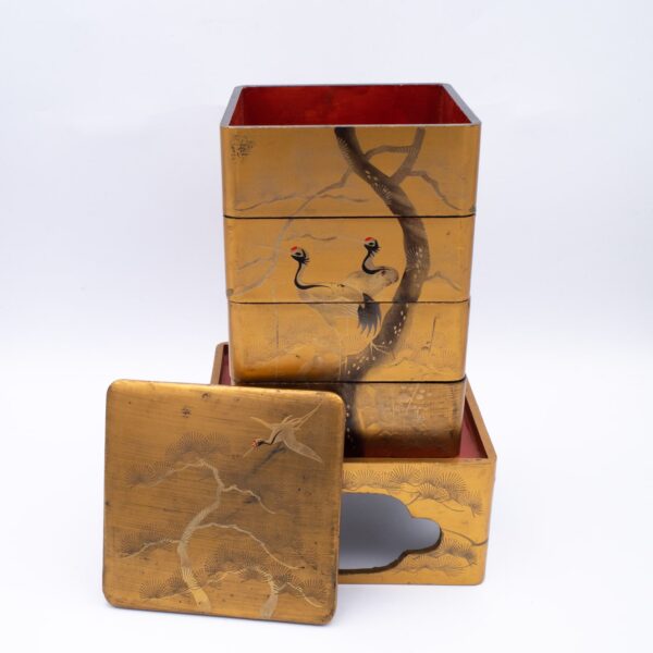 Vintage Japanese 4-Tier Gilt Lacquered Wood Jubako Bento Box Set