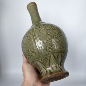 Chinese Longquan Celadon Vase With Incised Floral Decoration. Ming Dynasty