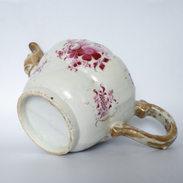 Antique Chinese 18th Century Export Porcelain Teapot With Puce Decoration