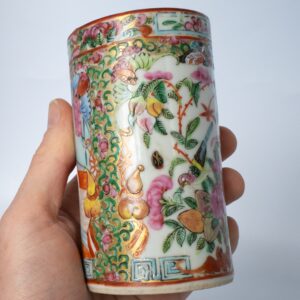 Antique Chinese Canton Famille Rose Porcelain Brush Pot