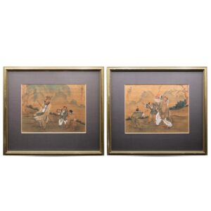 Pair of Chinese Republic Period Paintings on Silk With Calligraphy Inscriptions