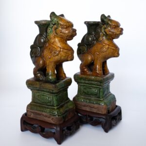 Antique Chinese Sancai Glazed Foo Lion Joss Stick Holders