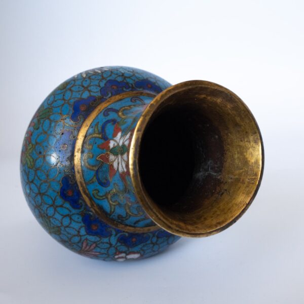 Antique Chinese Blue Ground Cloisonne Vase. 19th century, Qing Dynasty