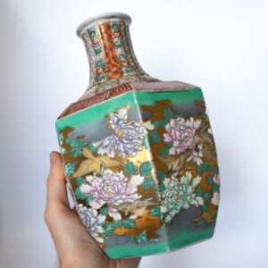Fine Japanese Awata Yaki Satsuma Style Hexagonal Porcelain Vase