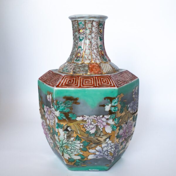 Fine Japanese Awata Yaki Satsuma Style Hexagonal Porcelain Vase