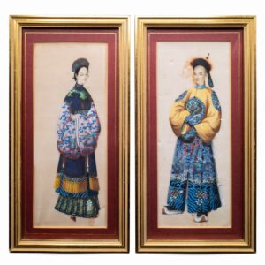 Pair of Chinese Antique Export Paintings on Pith Paper. 19th Century, Qing Dynasty