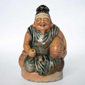 Antique or Vintage Japanese Biscuit Glazed Okimono Figure of Lucky God Ebisu