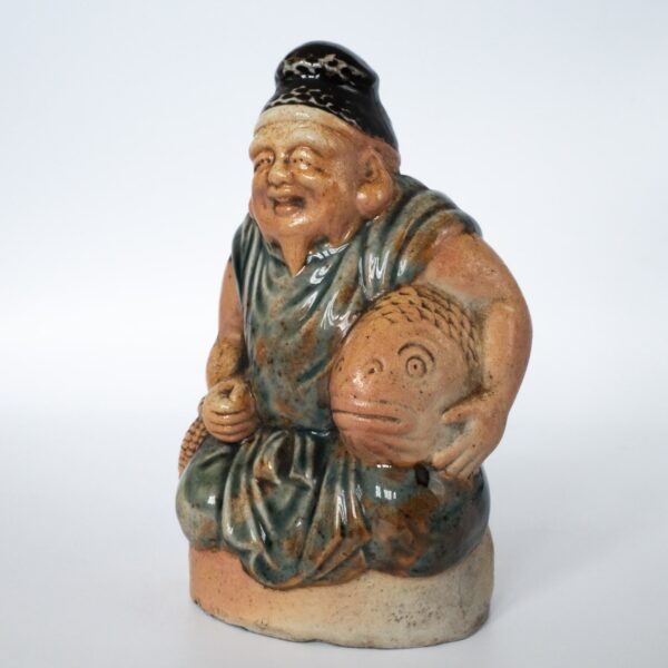 Antique or Vintage Japanese Biscuit Glazed Okimono Figure of Lucky God Ebisu