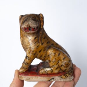 Antique Indian Painted Alabaster Carving of a Seated Tiger. 19th century