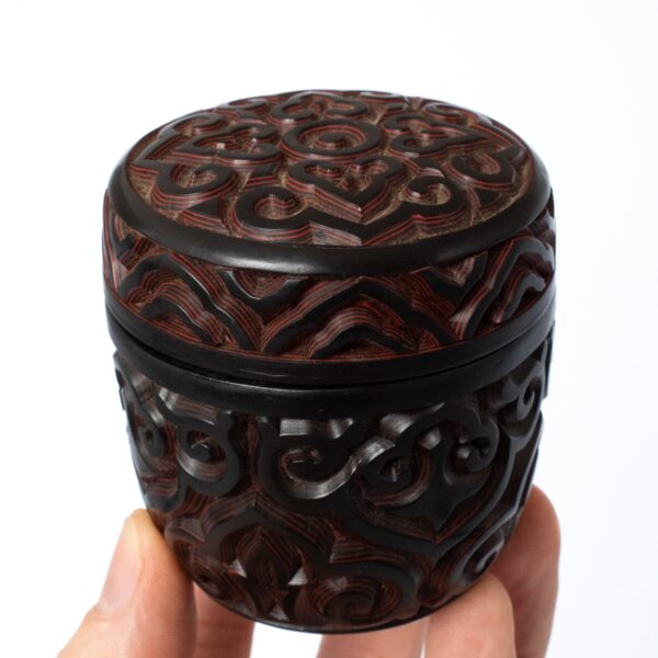 Fine Chinese Carved Cinnabar Tixi Lacquer Covered Container or Guri Ware Natsume
